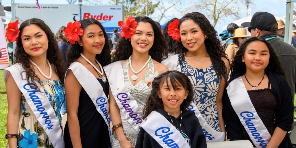 This is a picture of our House of Chamorros Queen and princesses at the HOC booth that was taken at the Chamorro Cultural Festival this past March here in San Diego. L-R front: Peewee Princess Keala Cachero, Peewee Princess Emily Lujan L-R back: Princess Marianna Ramos, Princess Maya Lujan, Queen Gabrianna Ramos and Princess Alani Lujan