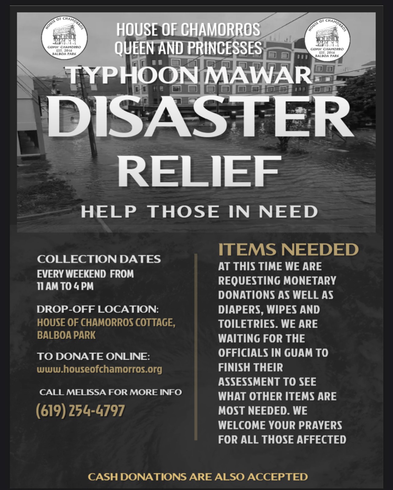 hoc and queens and princesses disaster relief flyer