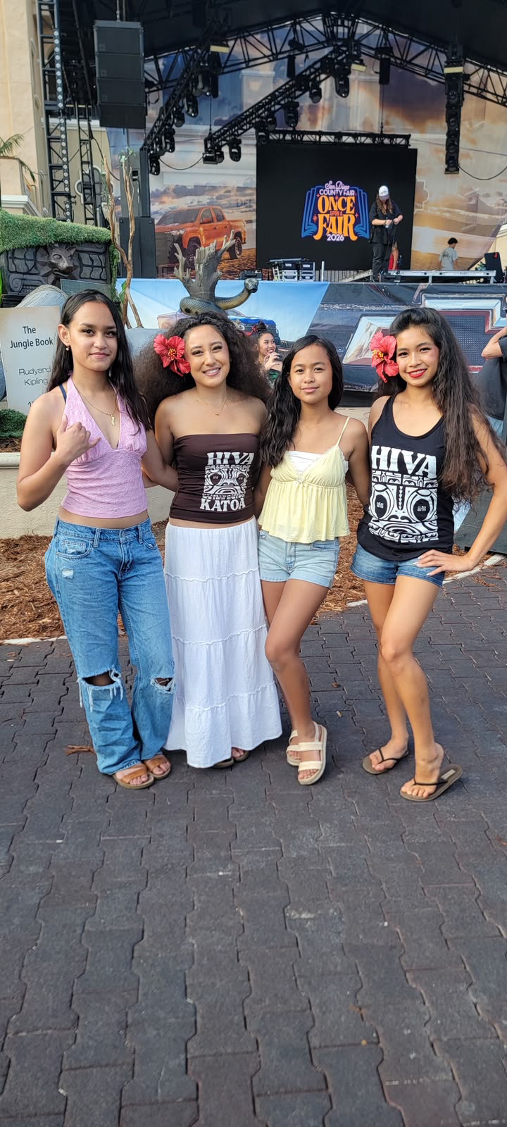 2025-2026 HOC Queen and Princesses after their dance performance at the SD Fair! Left to right Karmen Santos, Madison Cruz Mills, Kriscilla Santos and Queen Kalani Cruz.